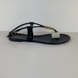 Chemistry Jelly Thong Sandals Women 6 Diana‎ T Strap Gold Accent Black
